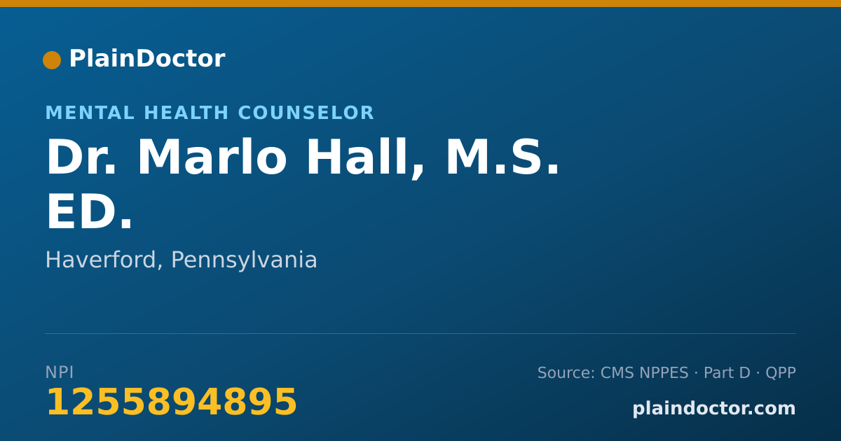 Shareable card for Marlo Hall, M.S. ED. - Mental Health Counselor, Haverford, PA