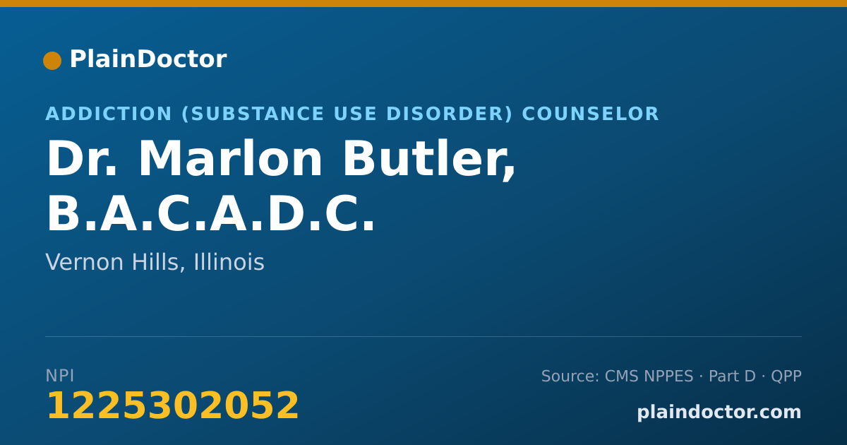Shareable card for Marlon Butler, B.A.C.A.D.C. - Addiction (Substance Use Disorder) Counselor, Vernon Hills, IL