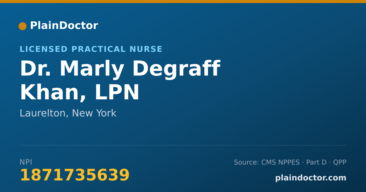Shareable card for Marly Degraff Khan, LPN - Licensed Practical Nurse, Laurelton, NY