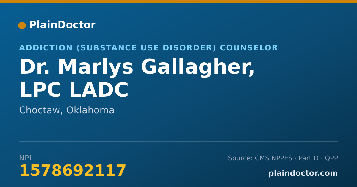 Shareable card for Marlys Gallagher, LPC    LADC - Addiction (Substance Use Disorder) Counselor, Choctaw, OK
