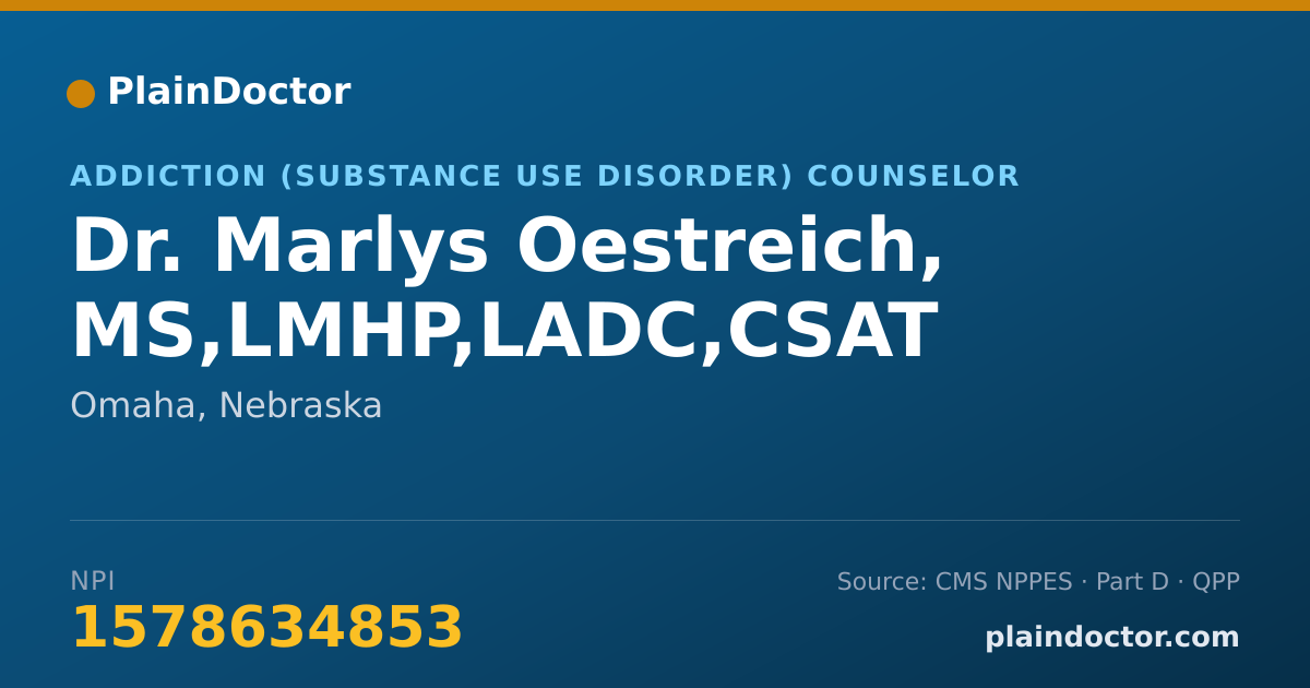 Shareable card for Marlys Oestreich, MS,LMHP,LADC,CSAT - Addiction (Substance Use Disorder) Counselor, Omaha, NE