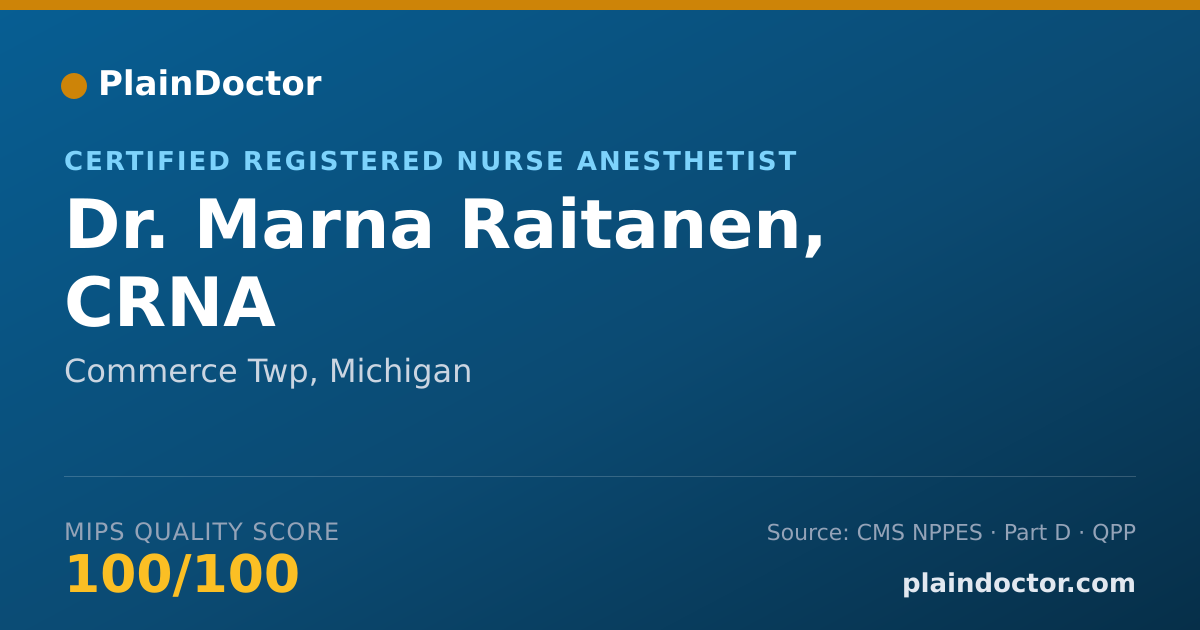 Shareable card for Marna Raitanen, CRNA - Certified Registered Nurse Anesthetist, Commerce Twp, MI