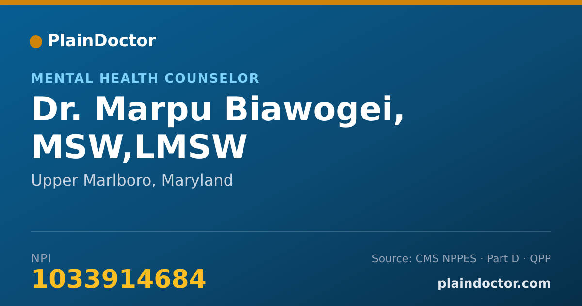 Shareable card for Marpu Biawogei, MSW,LMSW - Mental Health Counselor, Upper Marlboro, MD