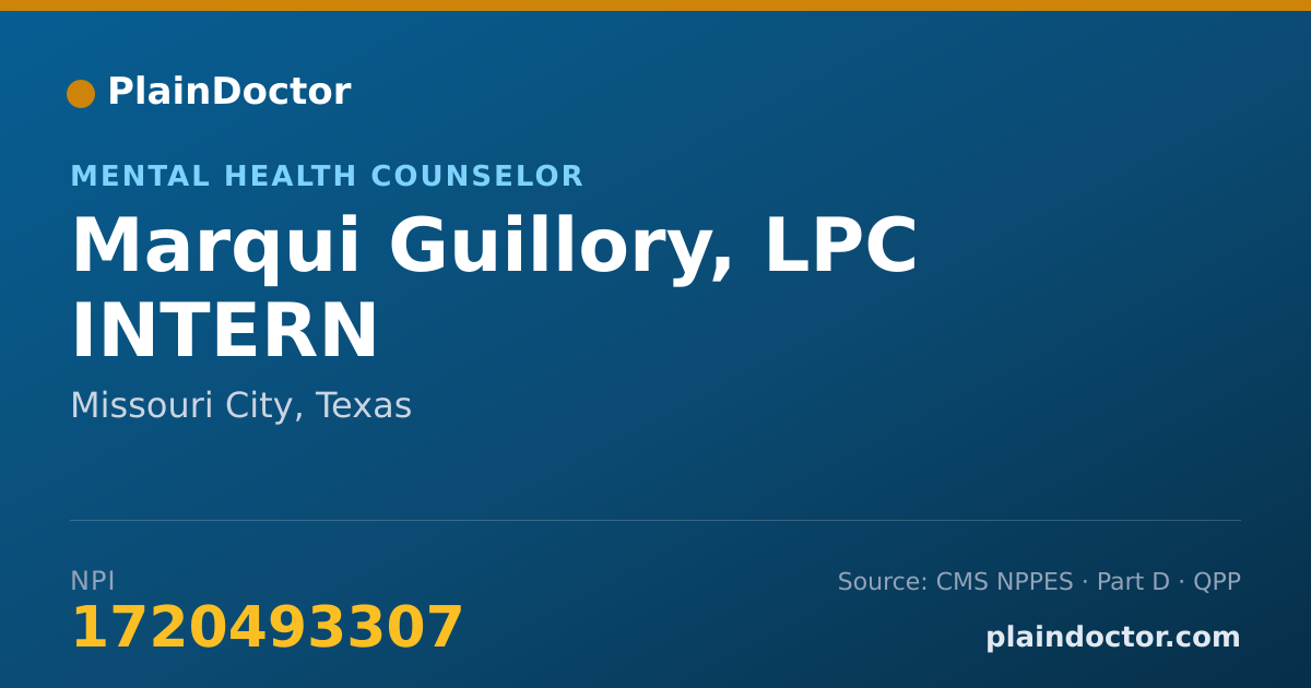 Shareable card for Marqui Guillory, LPC INTERN - Mental Health Counselor, Missouri City, TX