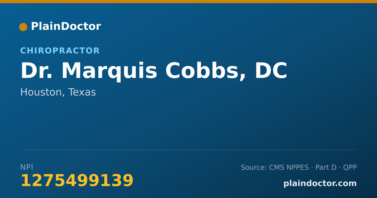 Shareable card for Marquis Cobbs, DC - Chiropractor, Houston, TX