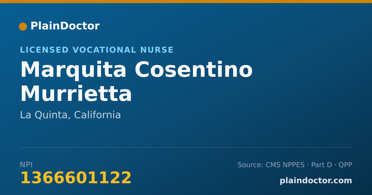 Shareable card for Marquita Cosentino Murrietta - Licensed Vocational Nurse, La Quinta, CA