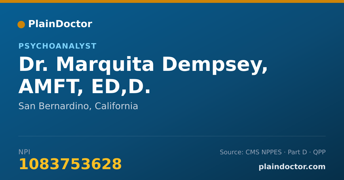 Shareable card for Marquita Dempsey, AMFT,  ED,D. - Psychoanalyst, San Bernardino, CA