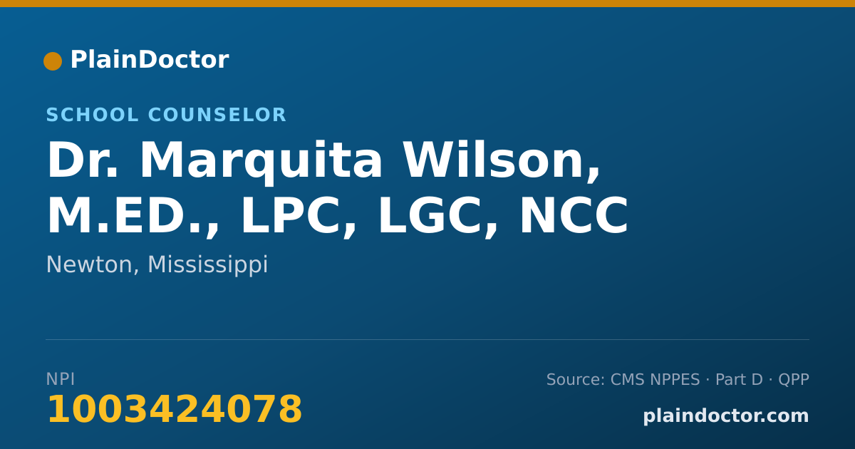 Shareable card for Marquita Wilson, M.ED., LPC, LGC, NCC - School Counselor, Newton, MS