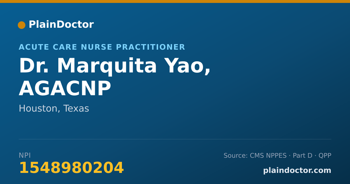 Shareable card for Marquita Yao, AGACNP - Acute Care Nurse Practitioner, Houston, TX
