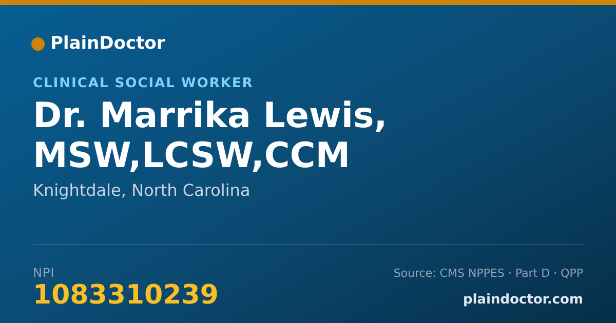 Shareable card for Marrika Lewis, MSW,LCSW,CCM - Clinical Social Worker, Knightdale, NC