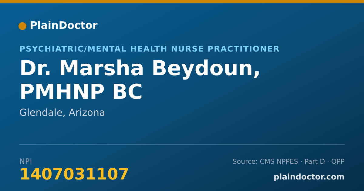 Shareable card for Marsha Beydoun, PMHNP BC - Psychiatric/Mental Health Nurse Practitioner, Glendale, AZ