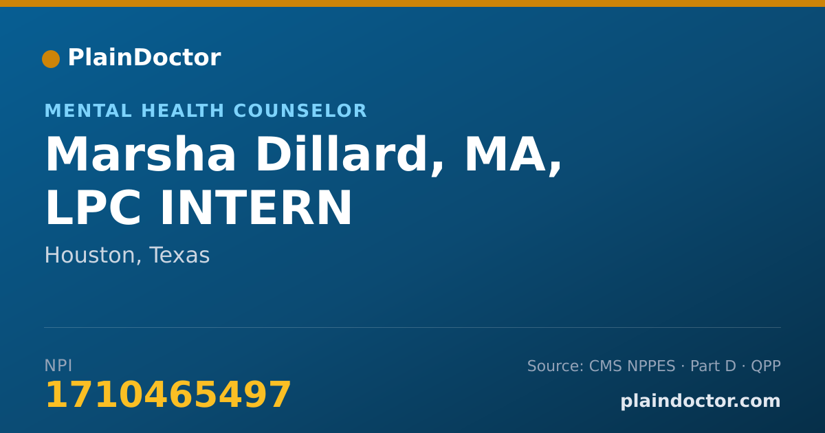 Shareable card for Marsha Dillard, MA, LPC INTERN - Mental Health Counselor, Houston, TX