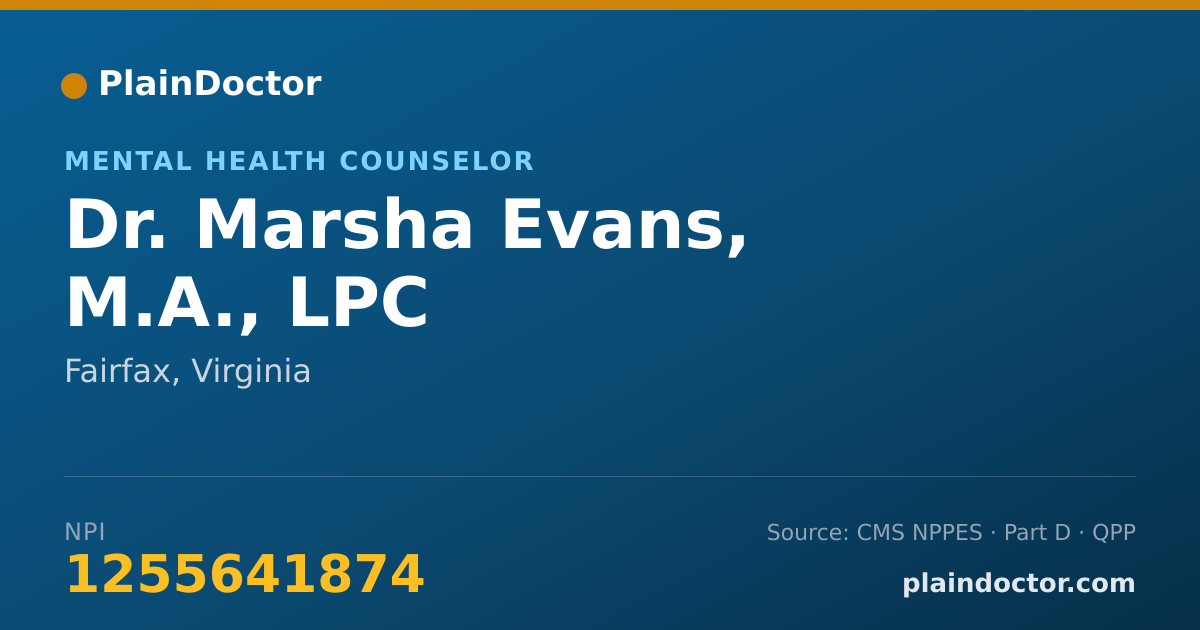 Shareable card for Marsha Evans, M.A., LPC - Mental Health Counselor, Fairfax, VA
