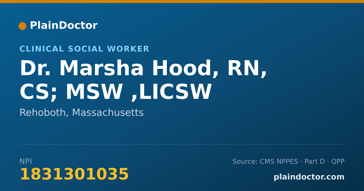 Shareable card for Marsha Hood, RN, CS; MSW ,LICSW - Clinical Social Worker, Rehoboth, MA