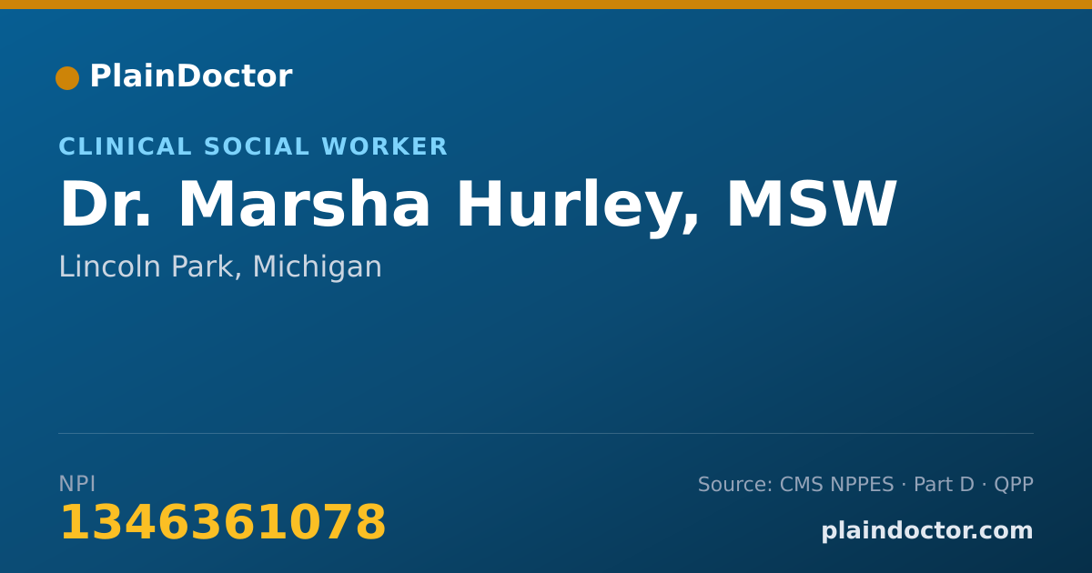 Shareable card for Marsha Hurley, MSW - Clinical Social Worker, Lincoln Park, MI