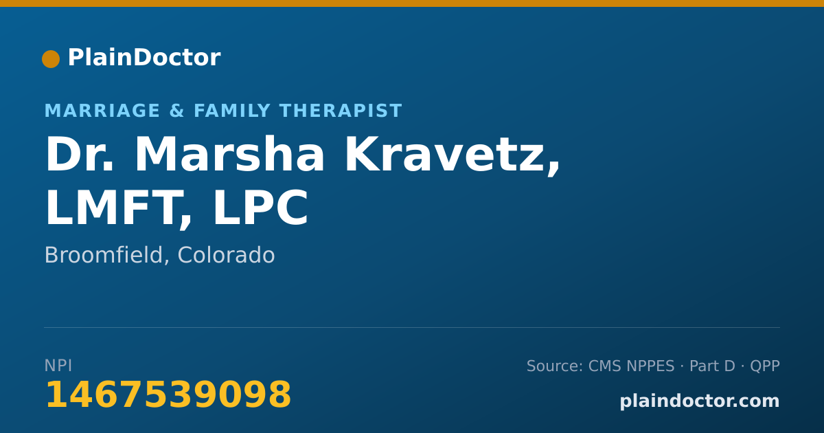 Shareable card for Marsha Kravetz, LMFT, LPC - Marriage & Family Therapist, Broomfield, CO