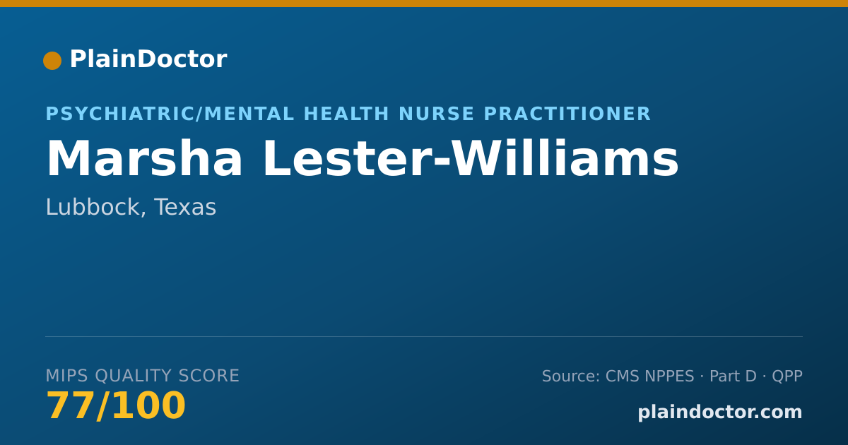 Shareable card for Marsha Lester-Williams - Psychiatric/Mental Health Nurse Practitioner, Lubbock, TX