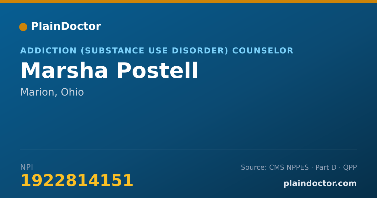 Shareable card for Marsha Postell - Addiction (Substance Use Disorder) Counselor, Marion, OH