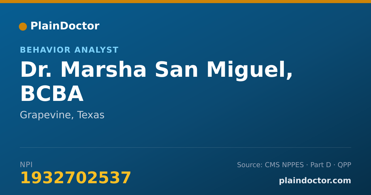 Shareable card for Marsha San Miguel, BCBA - Behavior Analyst, Grapevine, TX