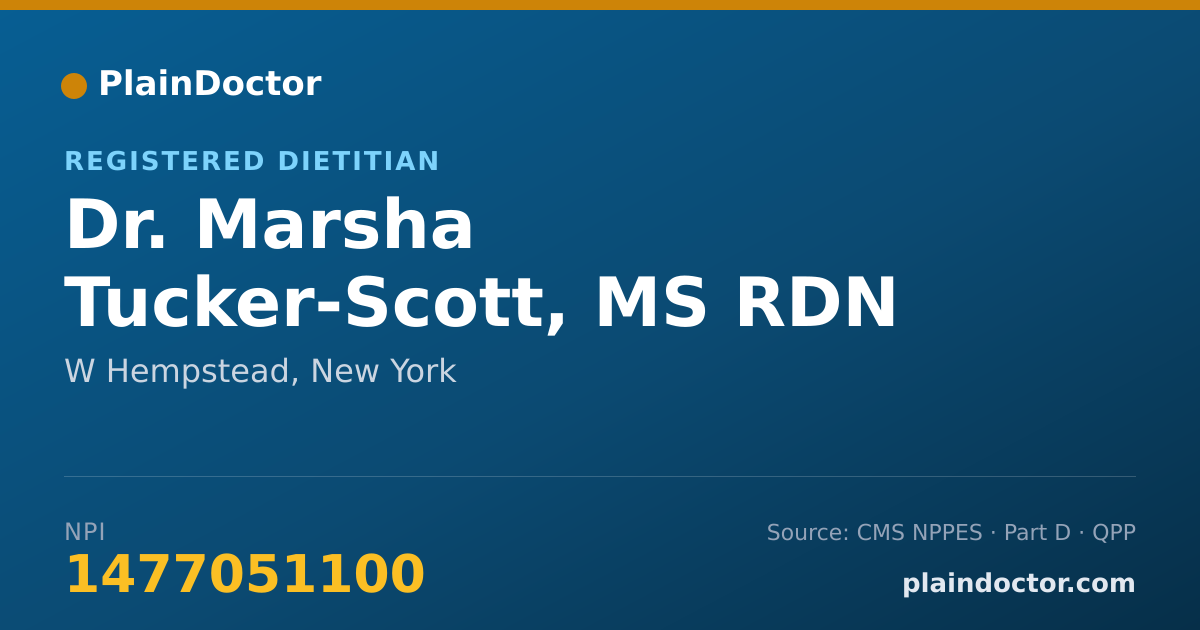 Shareable card for Marsha Tucker-Scott, MS RDN CDN - Registered Dietitian, W Hempstead, NY