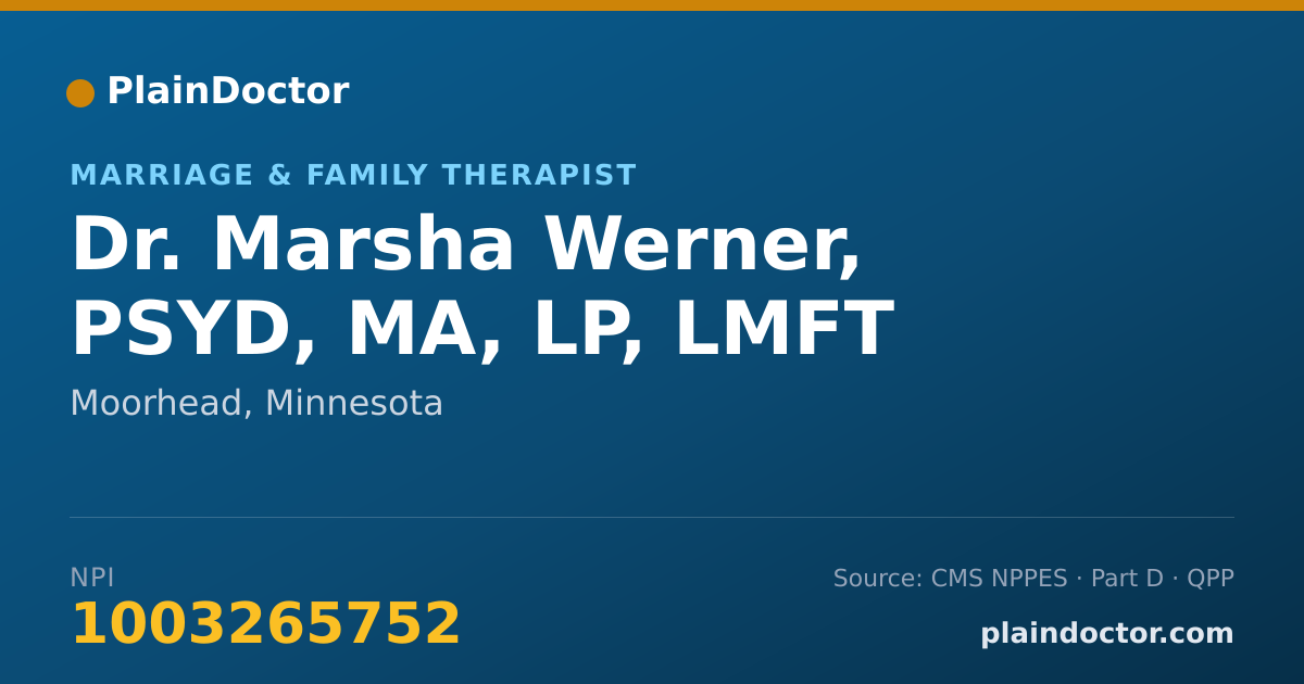 Shareable card for Marsha Werner, PSYD, MA, LP, LMFT - Marriage & Family Therapist, Moorhead, MN