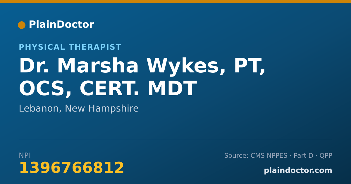 Shareable card for Marsha Wykes, PT, OCS, CERT. MDT - Physical Therapist, Lebanon, NH