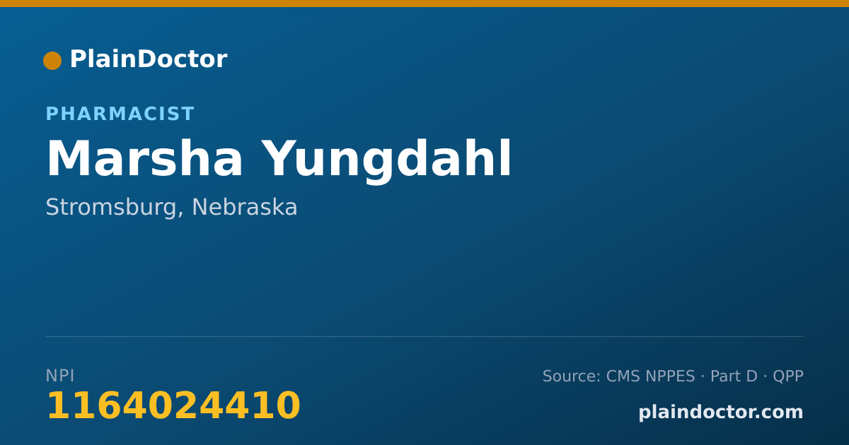 Shareable card for Marsha Yungdahl - Pharmacist, Stromsburg, NE