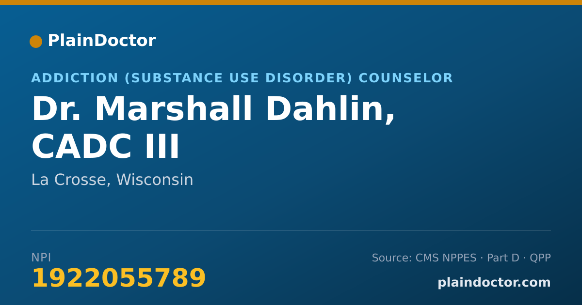 Shareable card for Marshall Dahlin, CADC III - Addiction (Substance Use Disorder) Counselor, La Crosse, WI
