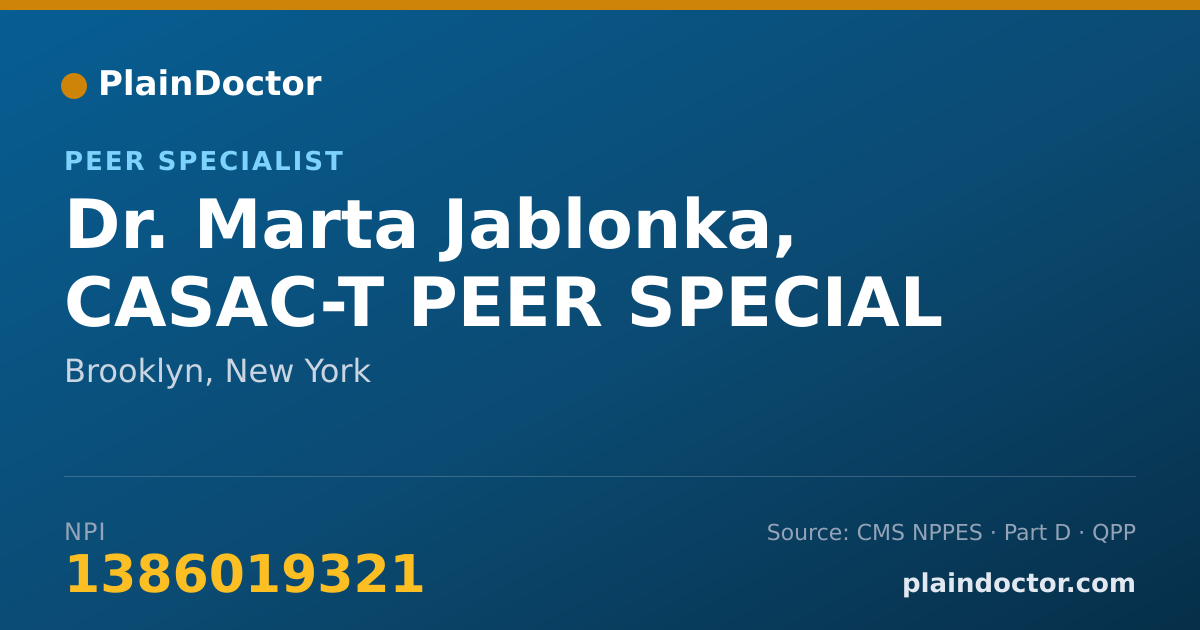 Shareable card for Marta Jablonka, CASAC-T PEER SPECIAL - Peer Specialist, Brooklyn, NY