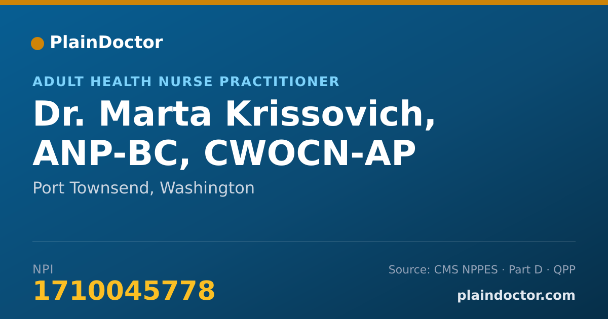 Shareable card for Marta Krissovich, ANP-BC, CWOCN-AP - Adult Health Nurse Practitioner, Port Townsend, WA