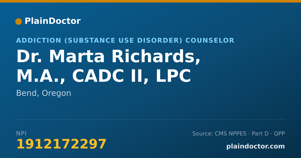 Shareable card for Marta Richards, M.A., CADC II, LPC - Addiction (Substance Use Disorder) Counselor, Bend, OR