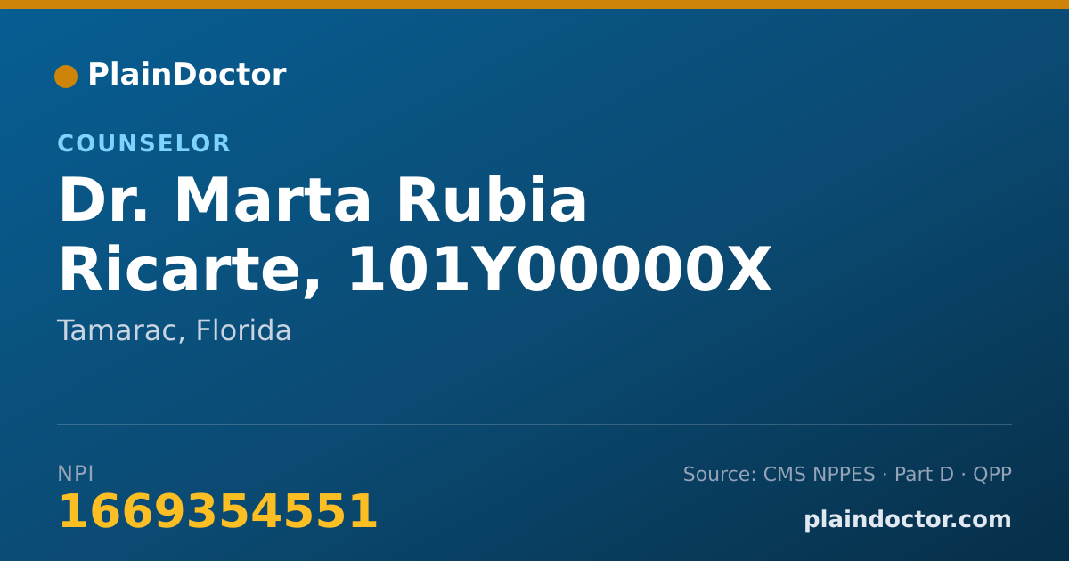 Shareable card for Marta Rubia Ricarte, 101Y00000X - Counselor, Tamarac, FL