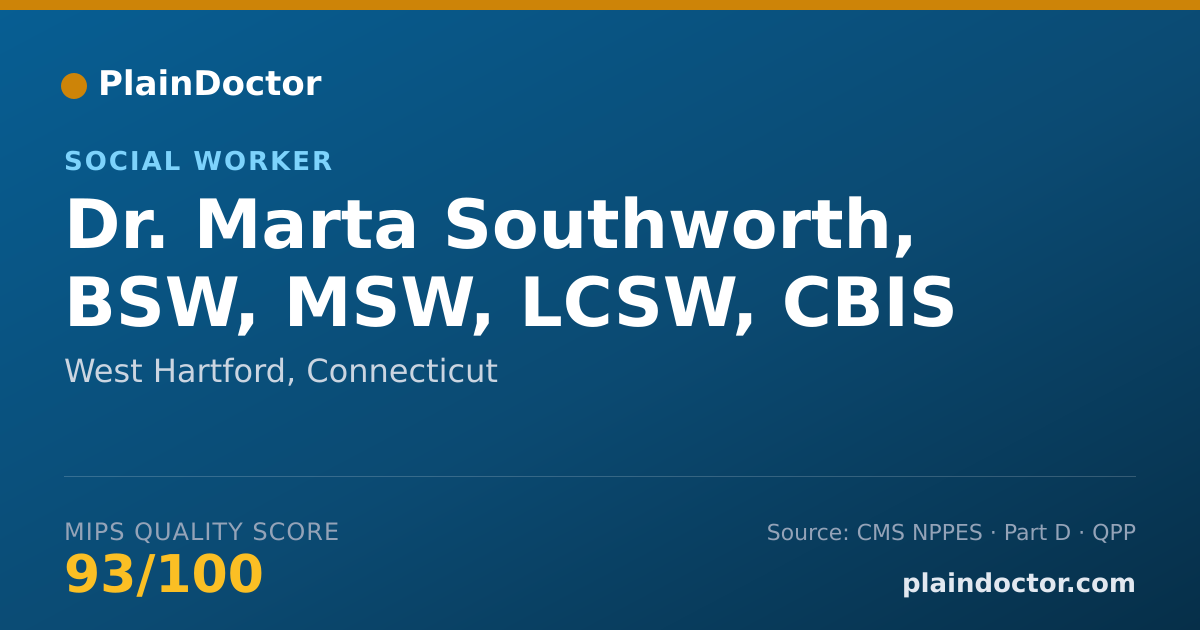 Shareable card for Marta Southworth, BSW, MSW, LCSW, CBIS - Social Worker, West Hartford, CT