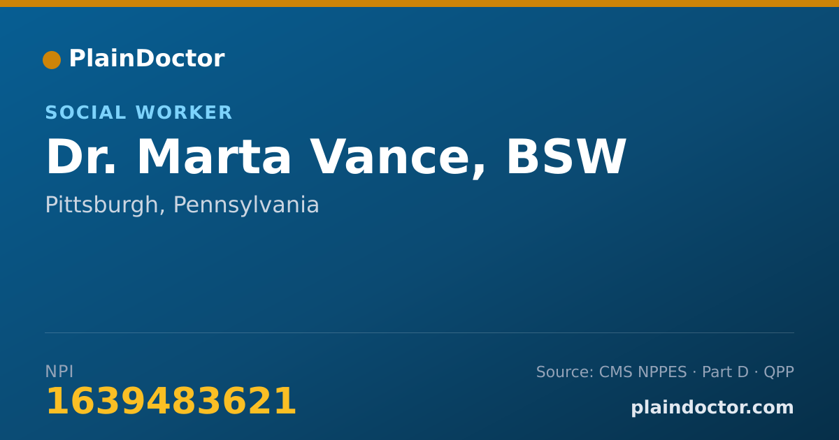 Shareable card for Marta Vance, BSW - Social Worker, Pittsburgh, PA