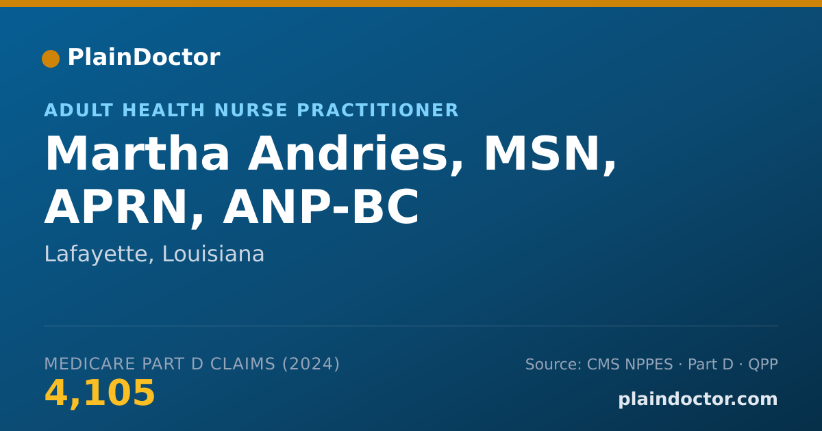 Shareable card for Martha Andries, MSN, APRN, ANP-BC - Adult Health Nurse Practitioner, Lafayette, LA