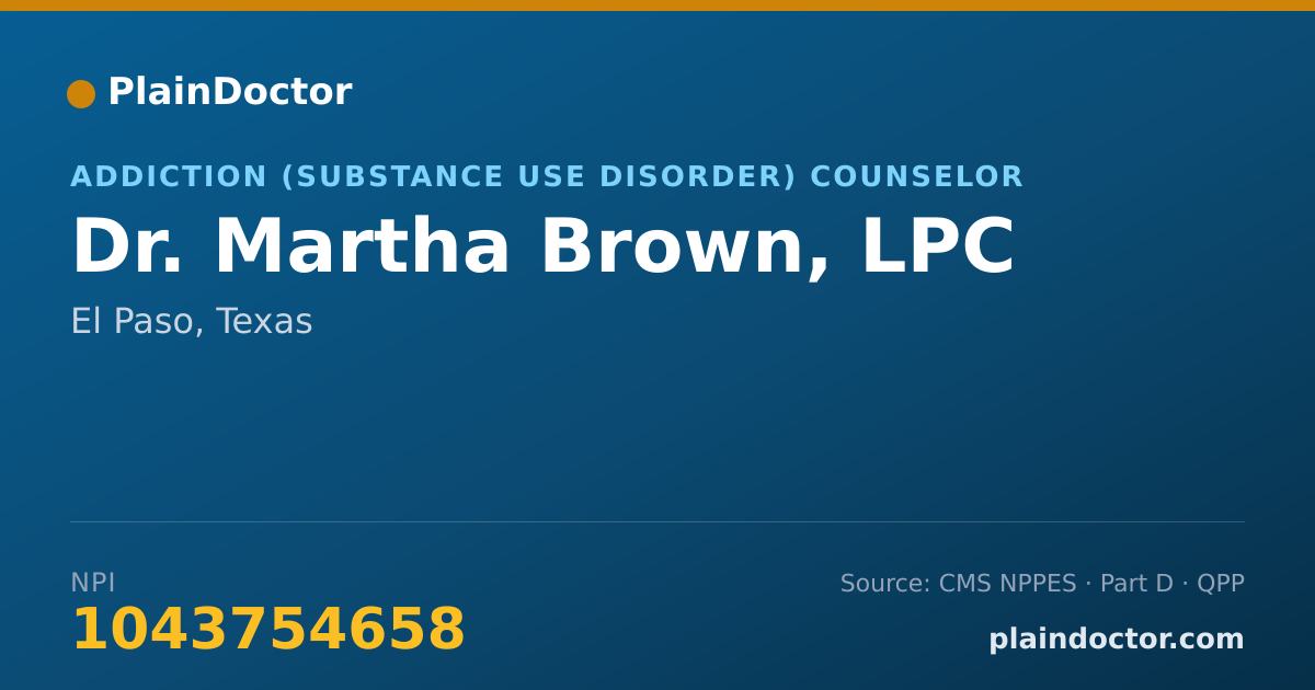 Shareable card for Martha Brown, LPC - Addiction (Substance Use Disorder) Counselor, El Paso, TX