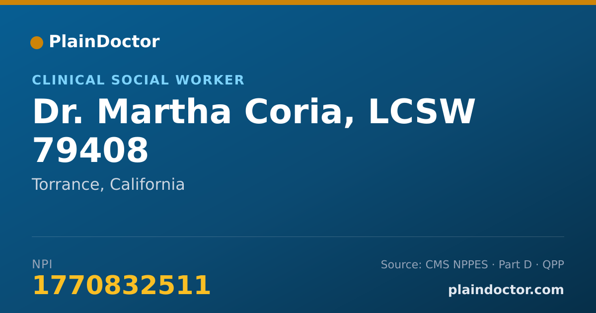 Shareable card for Martha Coria, LCSW 79408 - Clinical Social Worker, Torrance, CA