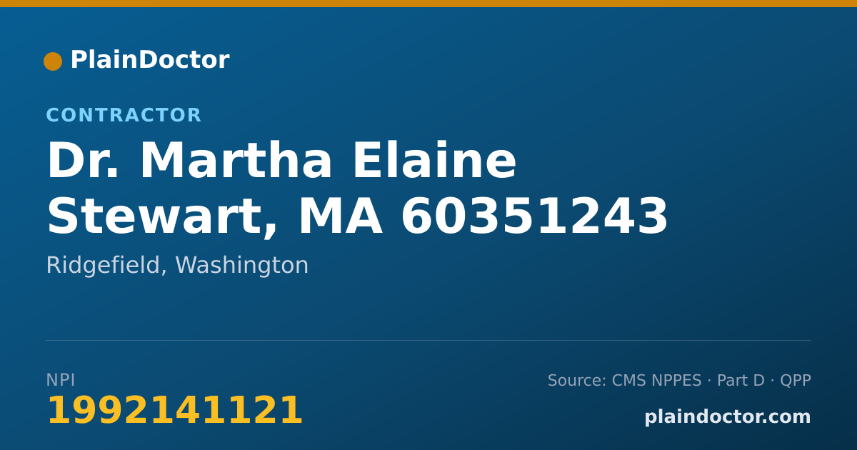 Shareable card for Martha Elaine Stewart, MA 60351243 - Contractor, Ridgefield, WA