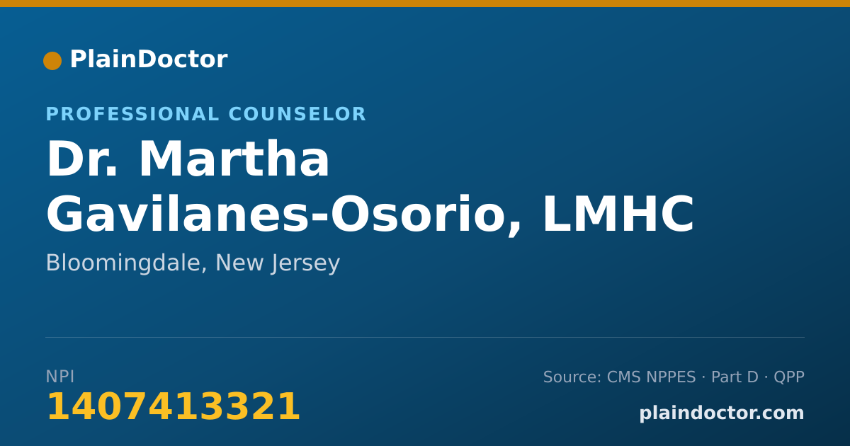 Shareable card for Martha Gavilanes-Osorio, LMHC - Professional Counselor, Bloomingdale, NJ