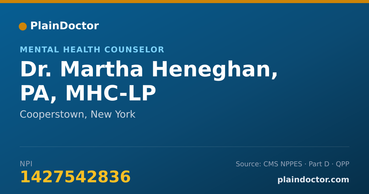 Shareable card for Martha Heneghan, PA, MHC-LP - Mental Health Counselor, Cooperstown, NY