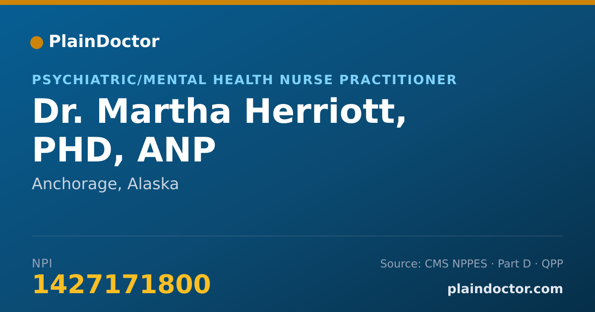 Shareable card for Martha Herriott, PHD, ANP - Psychiatric/Mental Health Nurse Practitioner, Anchorage, AK