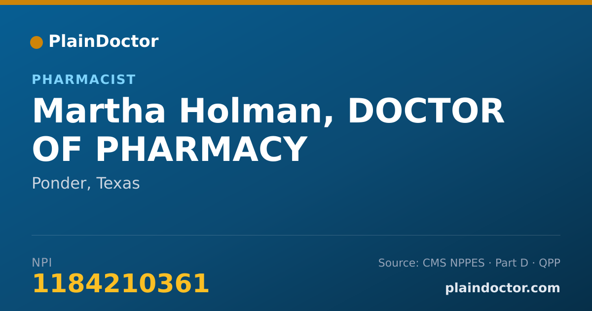 Shareable card for Martha Holman, DOCTOR OF PHARMACY - Pharmacist, Ponder, TX