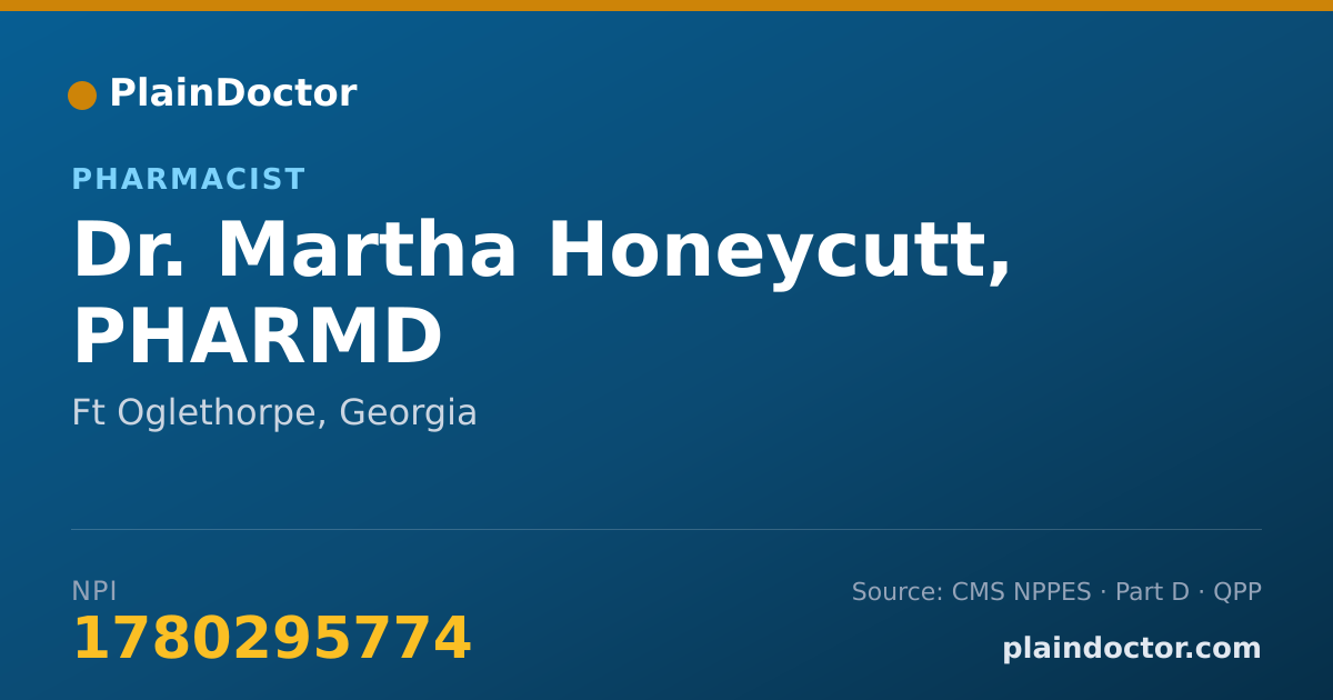 Shareable card for Martha Honeycutt, PHARMD - Pharmacist, Ft Oglethorpe, GA
