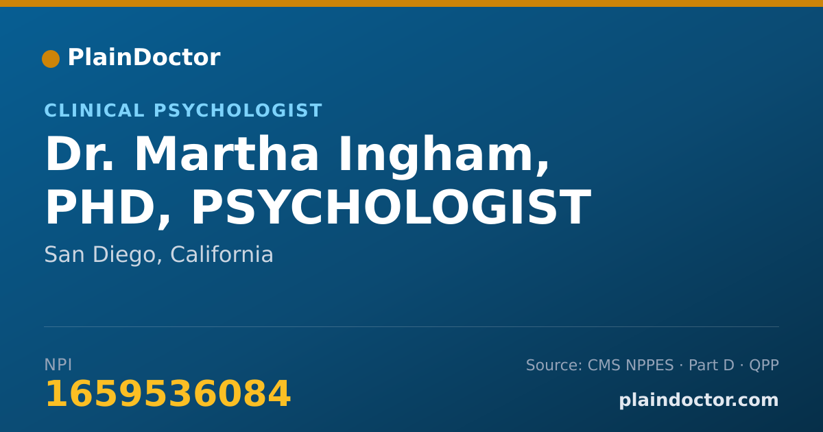 Shareable card for Martha Ingham, PHD, PSYCHOLOGIST - Clinical Psychologist, San Diego, CA