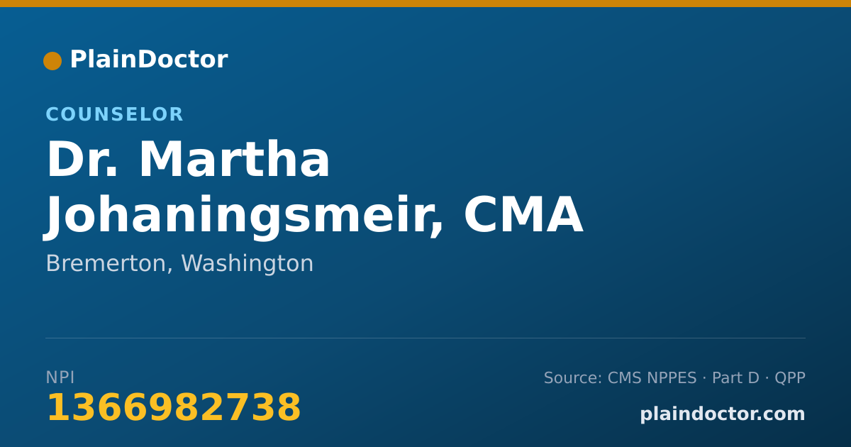 Shareable card for Martha Johaningsmeir, CMA - Counselor, Bremerton, WA