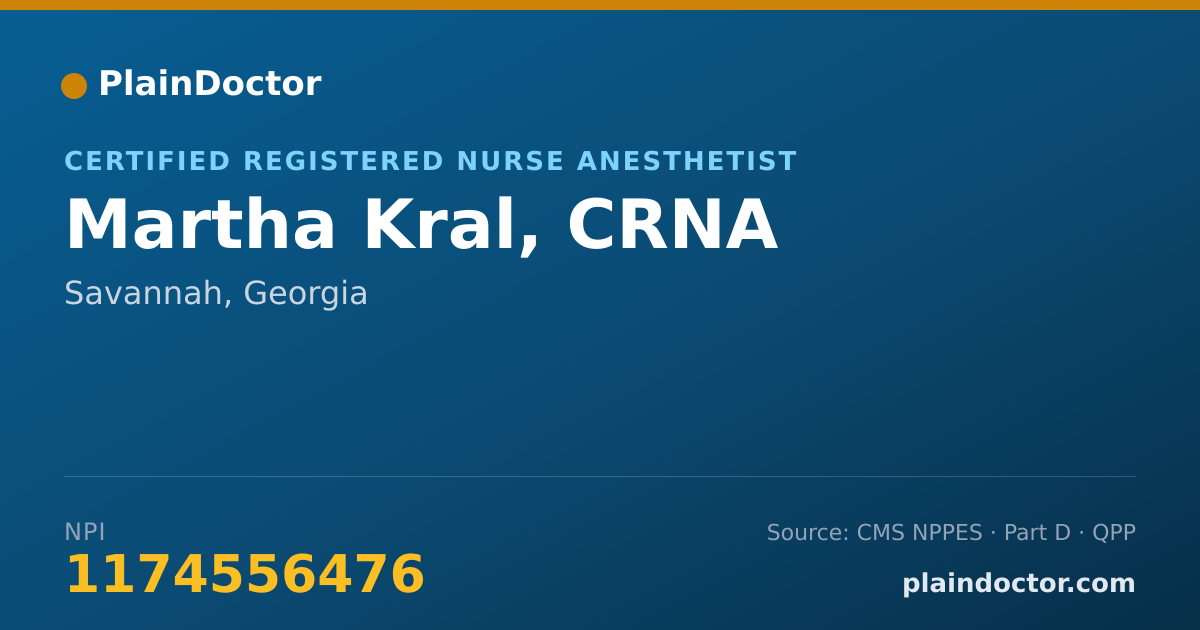 Shareable card for Martha Kral, CRNA - Certified Registered Nurse Anesthetist, Savannah, GA