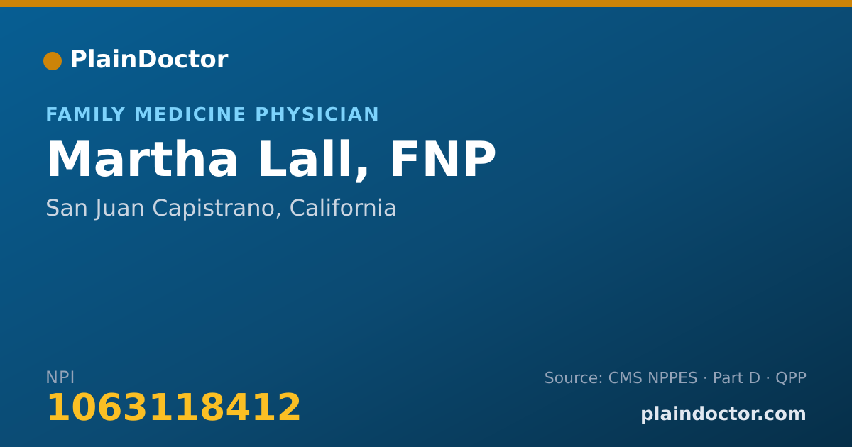 Shareable card for Martha Lall, FNP - Family Medicine Physician, San Juan Capistrano, CA