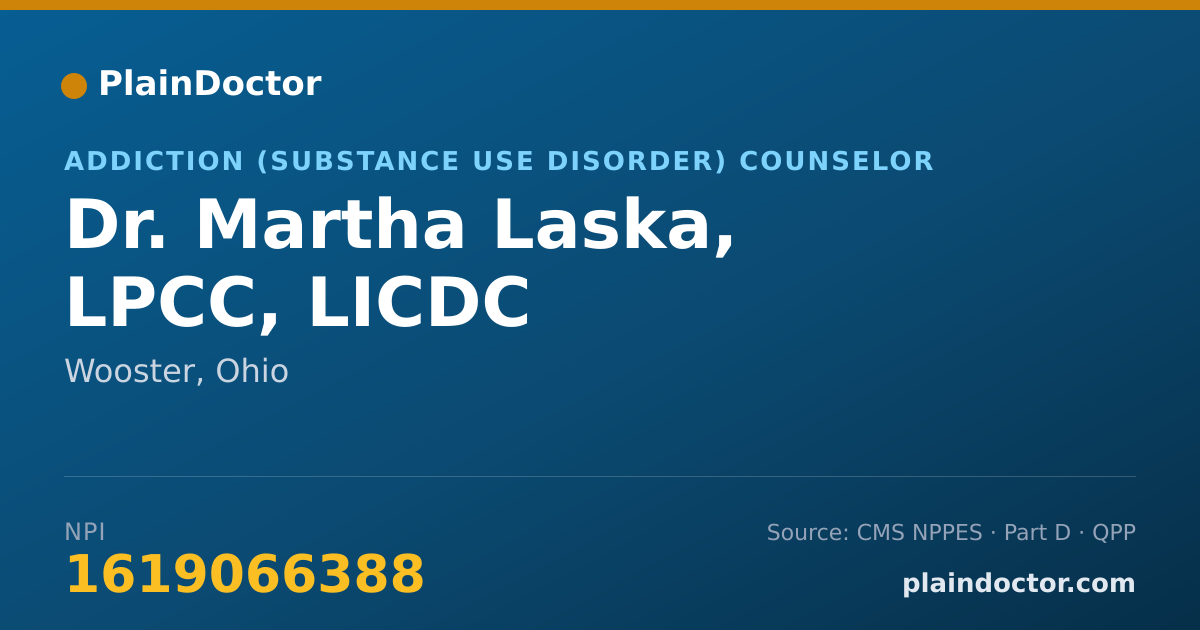 Shareable card for Martha Laska, LPCC, LICDC - Addiction (Substance Use Disorder) Counselor, Wooster, OH