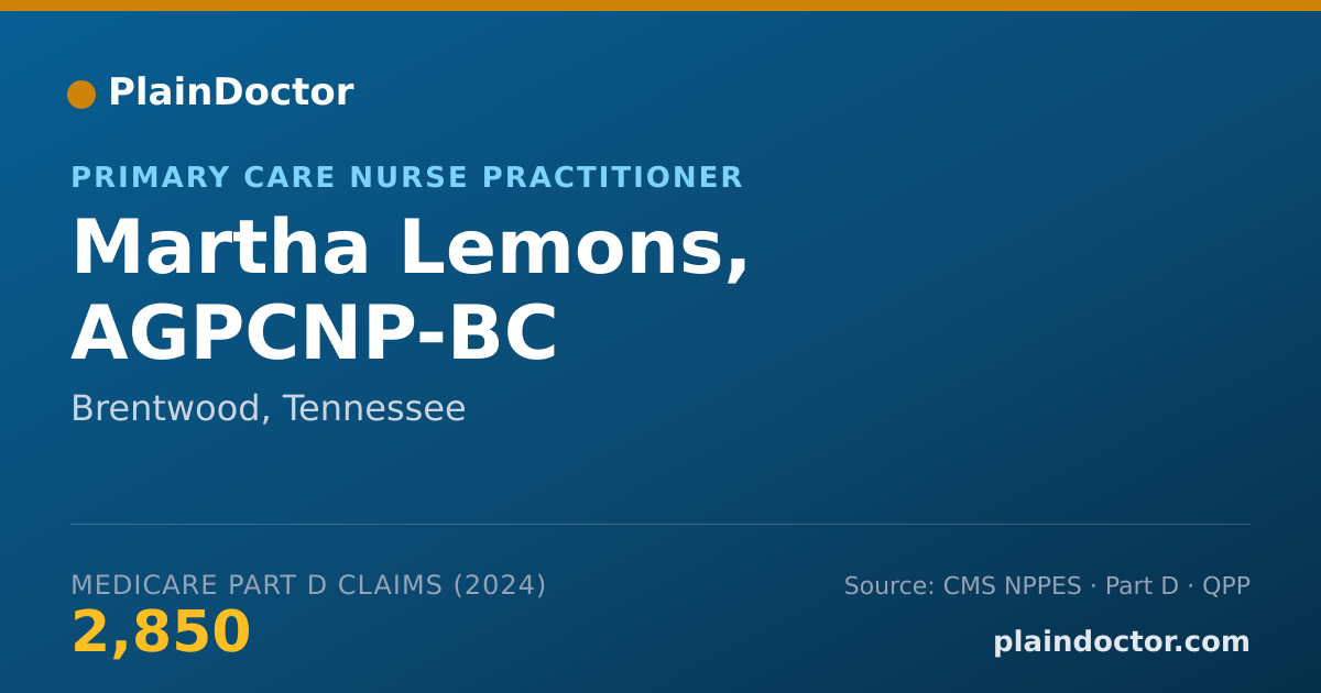 Shareable card for Martha Lemons, AGPCNP-BC - Primary Care Nurse Practitioner, Brentwood, TN