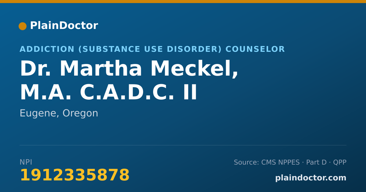 Shareable card for Martha Meckel, M.A.    C.A.D.C. II - Addiction (Substance Use Disorder) Counselor, Eugene, OR